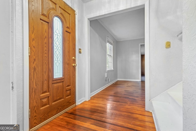 foyer with dark hardwood / wood-style flooring