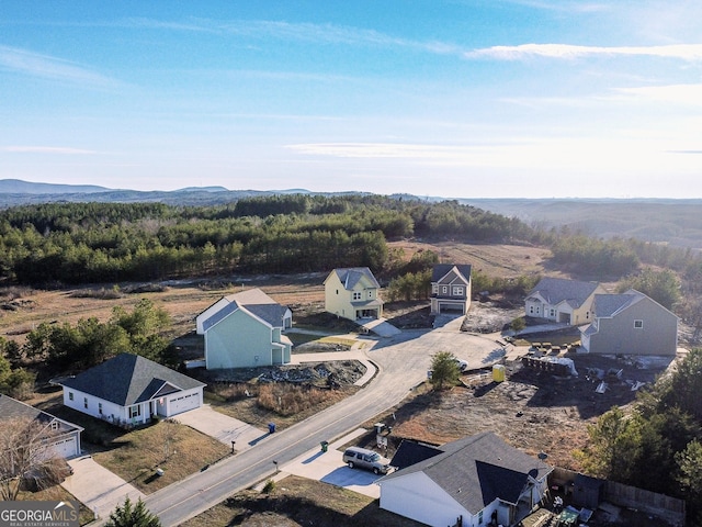 aerial view with a mountain view and a residential view