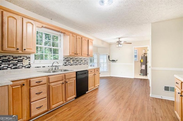 kitchen with electric water heater, dishwasher, plenty of natural light, and sink