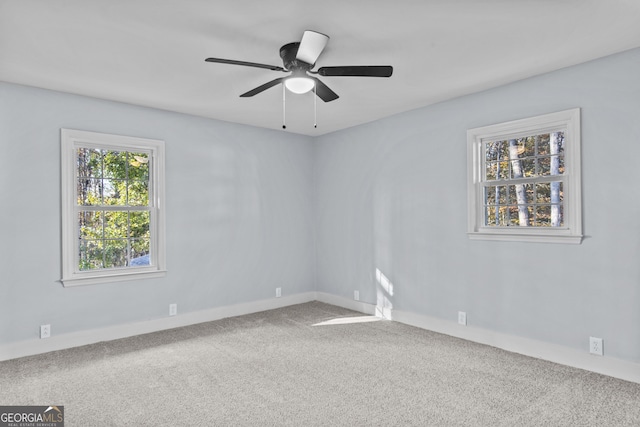 unfurnished room featuring ceiling fan and carpet floors