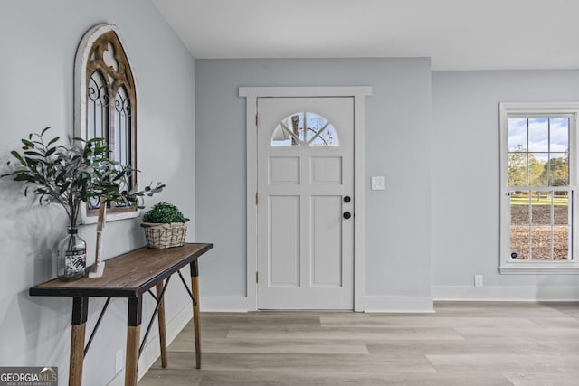 entryway featuring a healthy amount of sunlight and light hardwood / wood-style flooring