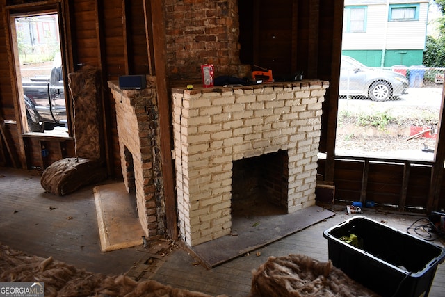 room details with a brick fireplace