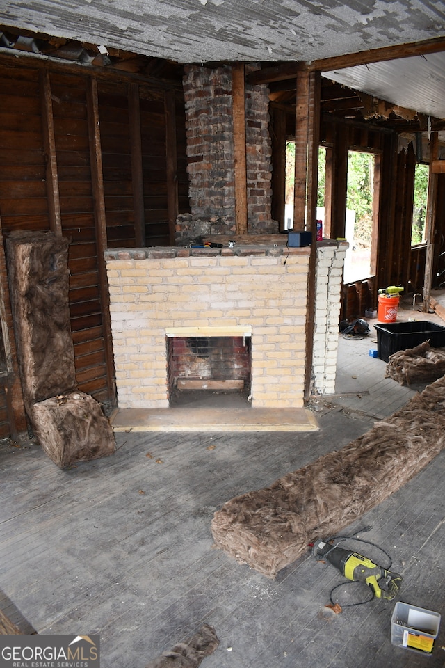 living room with a fireplace