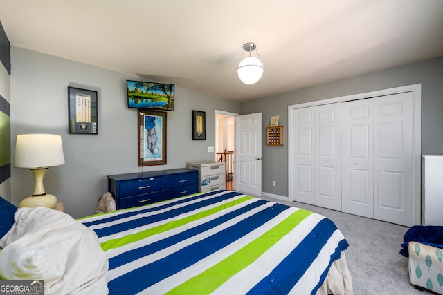 carpeted bedroom with a closet