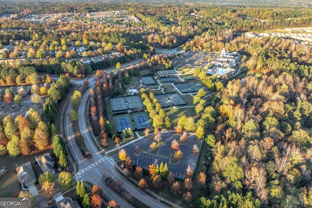 bird's eye view featuring a view of trees