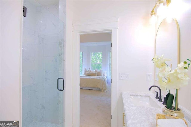 bathroom with vanity and walk in shower