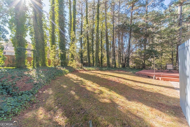 view of yard featuring a wooden deck