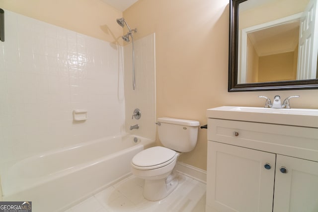 full bathroom with bathtub / shower combination, vanity, and toilet