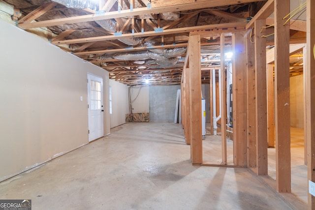 basement featuring water heater