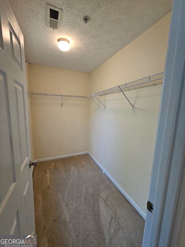 spacious closet with dark colored carpet