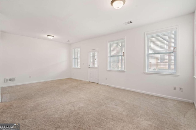 empty room featuring a wealth of natural light and light carpet