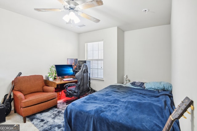 bedroom with carpet floors and ceiling fan