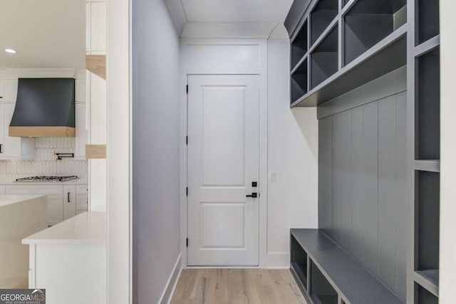 mudroom featuring light hardwood / wood-style floors