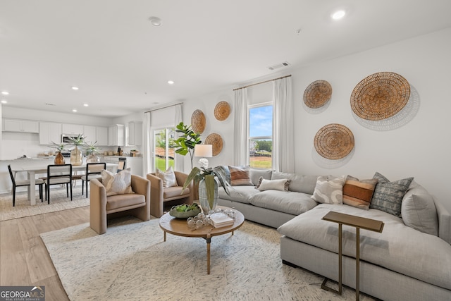 living room featuring light wood-type flooring