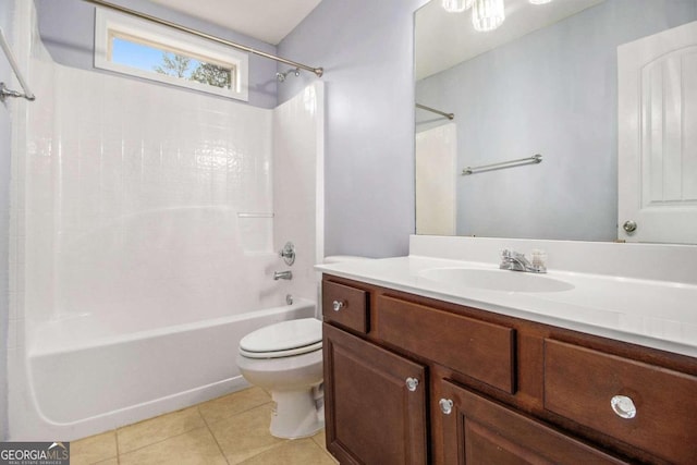 full bathroom with tile patterned flooring, vanity, toilet, and shower / washtub combination