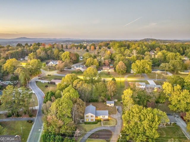 view of aerial view at dusk