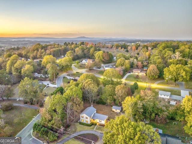 view of aerial view at dusk