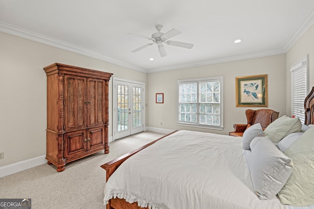 bathroom featuring vanity, crown molding, and walk in shower