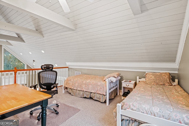 bedroom featuring ceiling fan, ornamental molding, and light carpet