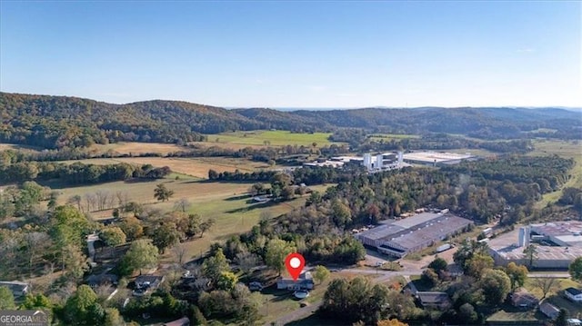 drone / aerial view featuring a mountain view