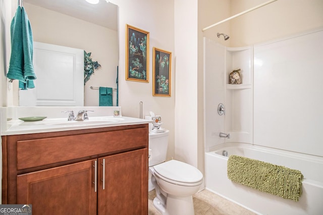 full bathroom featuring vanity, toilet, and shower / washtub combination