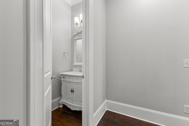 bathroom featuring hardwood / wood-style floors and vanity