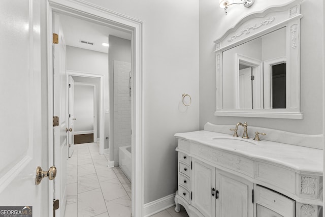 bathroom with vanity and tub / shower combination