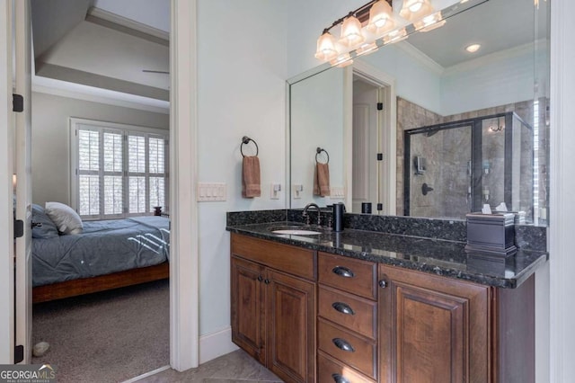 bathroom with vanity and walk in shower