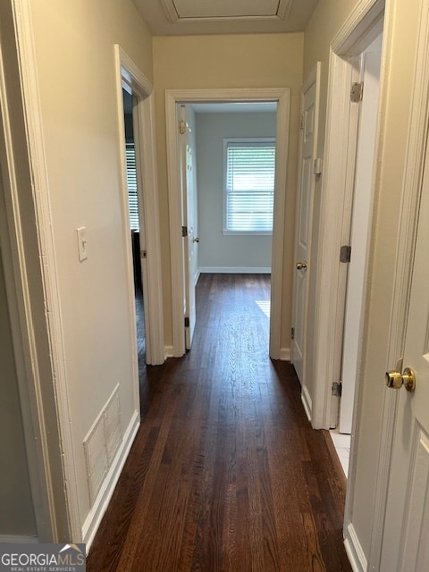 hallway featuring dark hardwood / wood-style floors