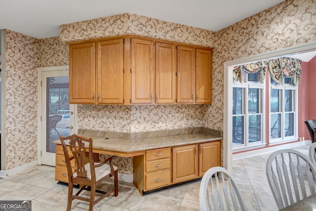 kitchen with built in desk