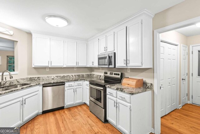 kitchen with sink, stainless steel appliances, and white cabinets