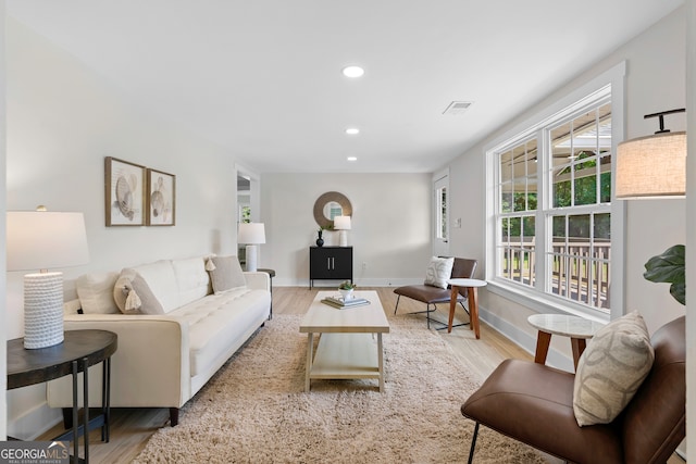 living room with light wood-type flooring