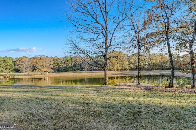 view of yard with a water view