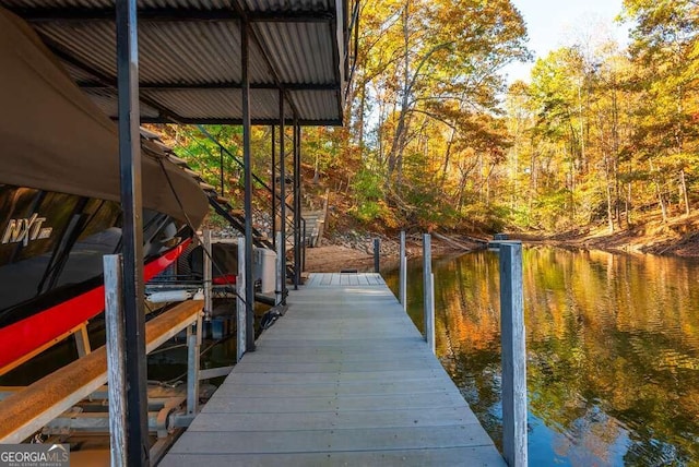 view of dock featuring a water view