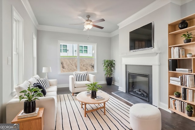3102-B Brownstone Ln SE, Atlanta, GA 30354 - sitting room with dark hardwood / wood-style flooring, crown molding, and ceiling fan