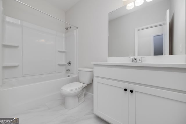 full bathroom featuring vanity, toilet, and bathtub / shower combination