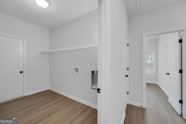 laundry room with hookup for a washing machine and light wood-type flooring