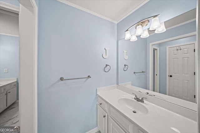 bathroom featuring vanity and ornamental molding