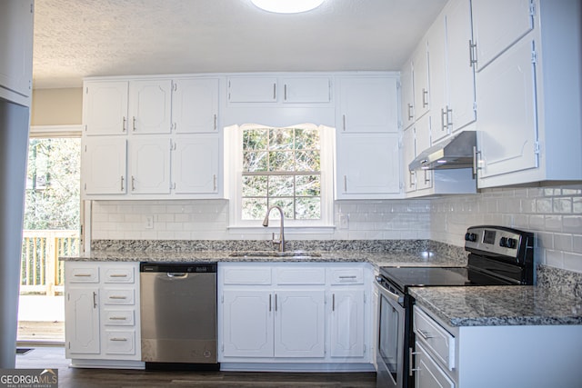 kitchen with plenty of natural light, white cabinets, and stainless steel appliances