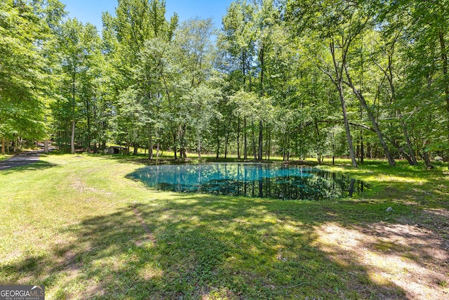 view of yard with a water view