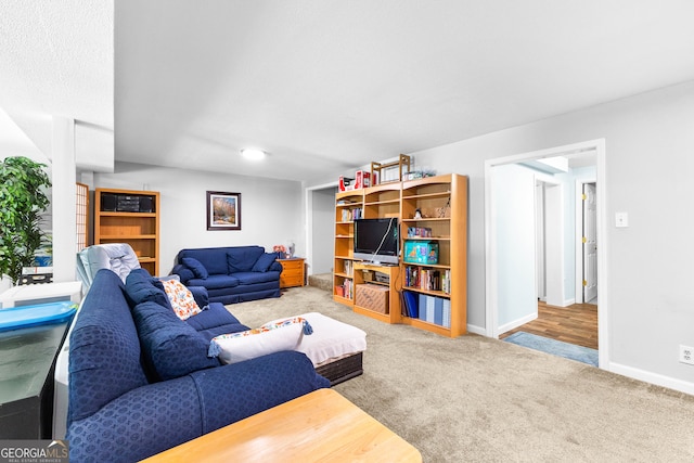 living room featuring light colored carpet