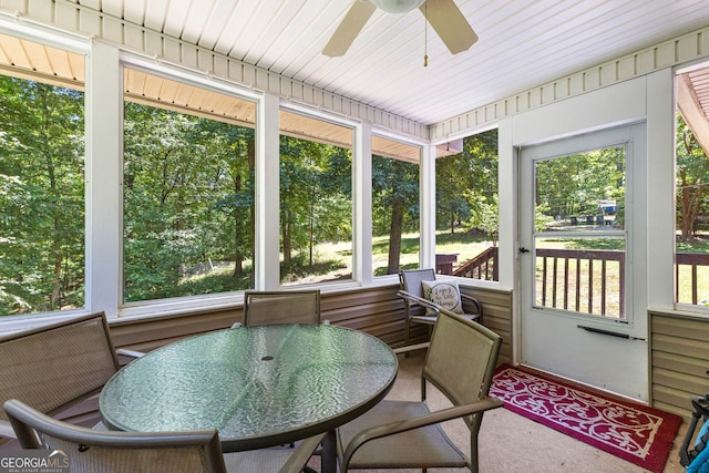 sunroom with a wealth of natural light and ceiling fan