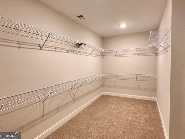 walk in closet with carpet flooring