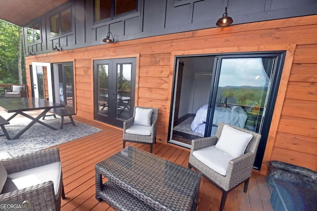 wooden terrace with french doors