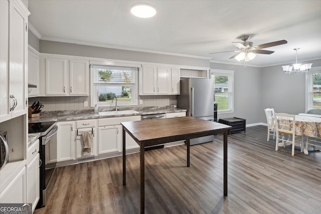 kitchen with white cabinets, plenty of natural light, and stainless steel appliances