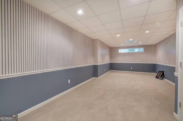 basement with light colored carpet