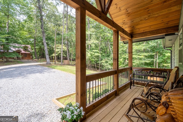 wooden terrace featuring covered porch