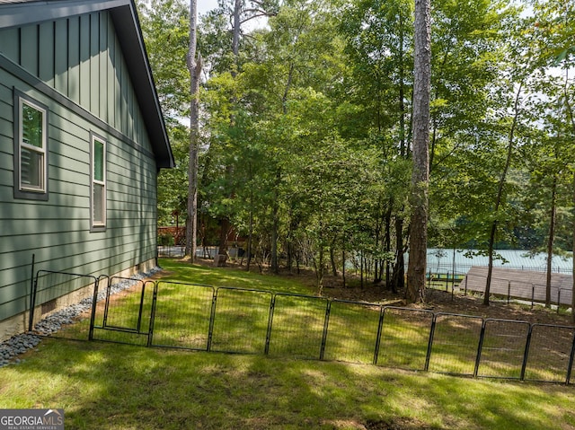 view of yard with a water view