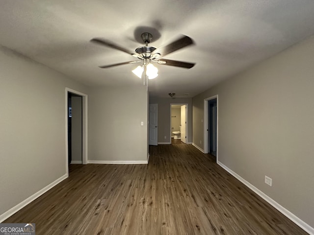 2190 Westover Dr, East Point, GA 30344 - unfurnished living room featuring dark wood finished floors, a ceiling fan, and baseboards
