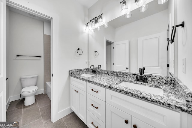 full bathroom featuring tile patterned flooring, vanity, toilet, and tub / shower combination